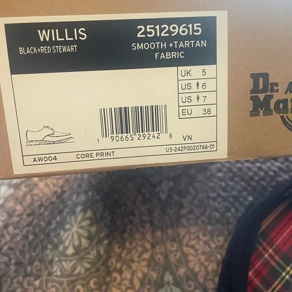 Dr. Martens Willis Black and Red Tartan Shoes - Picture 2 of 3